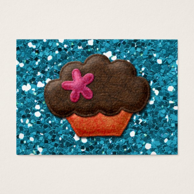 Blauwgroen Glitter en Cupcake Visitekaartje (Voorkant)
