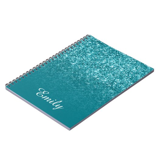 Blauwgroen Glitter en Ombre Persoonlijk Notitieboek (Linkerzijde)