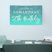 Blauwgroen Glitter en Turquoise 50th Birthday Spandoek (Beurs)