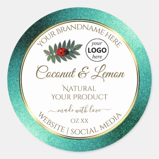 Blauwgroen Glitter- en White Product Labels - Lady (Voorkant)