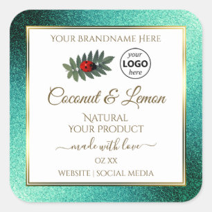 Blauwgroen Glitter- en White Product Labels - Lady