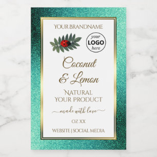 Blauwgroen Glitter- en White Product Labels - Lady Voedselcontainer Etiket