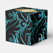 Blauwgroen Glitter en zwart ontworpen Favor Box Bedankdoosjes (Achterkant)