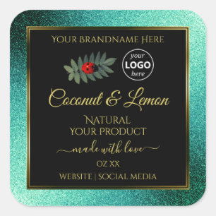 Blauwgroen Glitter- en Zwarte Product Labels - Lad