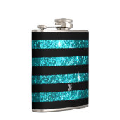 Blauwgroen glitter- en zwarte strepen | DIY-monogr Heupfles (Rechts)