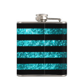 Blauwgroen glitter- en zwarte strepen | DIY-monogr Heupfles (Achterkant)