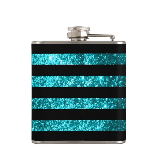 Blauwgroen glitter- en zwarte strepen | DIY-monogr Heupfles (Achterkant)