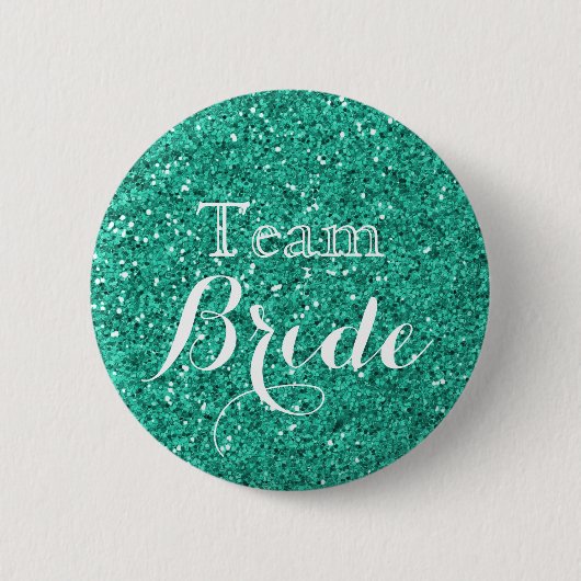 Blauwgroen Glitter Faux Folie Wedding Team Bride Ronde Button 5,7 Cm (Voorkant)