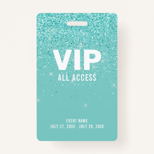Blauwgroen Glitter Glam VIP Al identiteitskaart va Badge (Voorkant)