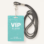 Blauwgroen Glitter Glam VIP Al identiteitskaart va Badge (Voorkant met draagriem)