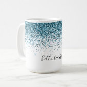 Blauwgroen Glitter Glitz sparkle glam gepersonalis Koffiemok (Voorkant links)