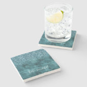 Blauwgroen Glitter Glitz sparkle glam gepersonalis Stenen Onderzetter (Zijkant)
