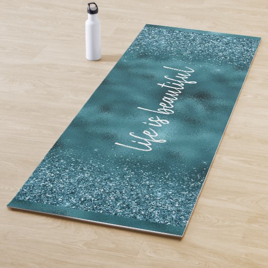 Blauwgroen Glitter Glitz sparkle glam gepersonalis Yogamat (In situ)