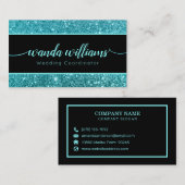 Blauwgroen Glitter Handgeschreven Visitekaartje vo (Voorkant / Achterkant)