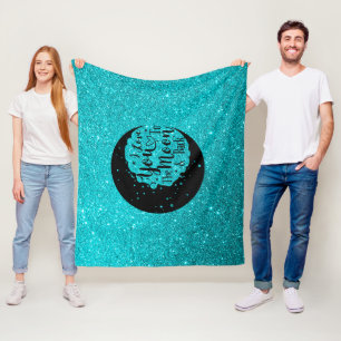 Blauwgroen glitter   Ik hou van je met de maan Fleece Deken