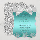 Blauwgroen Glitter Jewel Bow Snowflake Quinceanera Kaart (Voorkant / Achterkant)