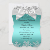 Blauwgroen Glitter Jewel Bow Snowflake Quinceanera Kaart (Voorkant)