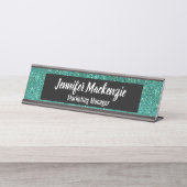 Blauwgroen Glitter Kantoor Desk Sign Bureau Naambordje (Voorkant)
