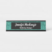 Blauwgroen Glitter Kantoor Desk Sign Bureau Naambordje (Voorkant)