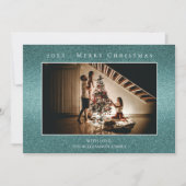 Blauwgroen Glitter Kerstmis Fotokaart Feestdagenkaart (Voorkant)