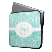 Blauwgroen Glitter-laptophoes aanpassen Laptop Sleeve (Voorkant Links)