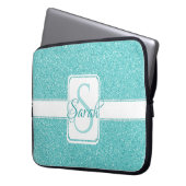 Blauwgroen Glitter-laptophoes op maat Laptop Sleeve (Voorkant Links)
