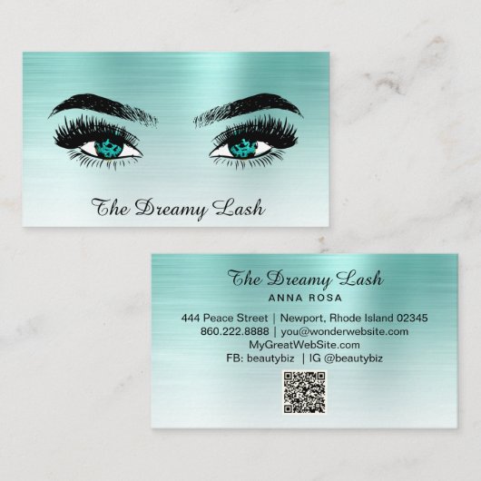 *~* BLAUWGROEN Glitter Lashes QR Brows Extensions Visitekaartje (Voorkant / Achterkant)