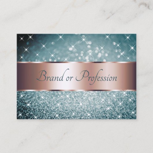 Blauwgroen Glitter Lichtgevende Sterren Roos Goude Visitekaartje (Voorkant)