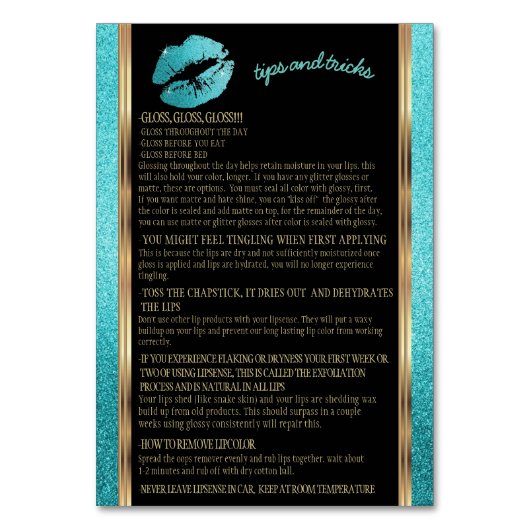 Blauwgroen Glitter Lip Hoe toe te passen Instructi Kaart (Achterkant)