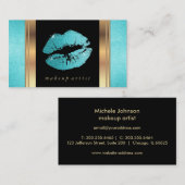 Blauwgroen Glitter Lips en Elegant Gold Visitekaartje (Voorkant / Achterkant)