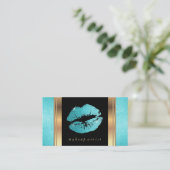 Blauwgroen Glitter Lips en Elegant Gold Visitekaartje (Staand voorkant)