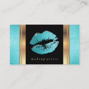 Blauwgroen Glitter Lips en Elegant Gold Visitekaartje