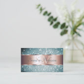 Blauwgroen Glitter Luminous Stars Monogram Roos Go Visitekaartje (Staand voorkant)