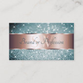 Blauwgroen Glitter Luminous Stars Monogram Roos Go Visitekaartje (Voorkant)
