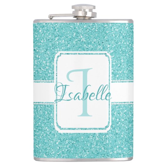 Blauwgroen Glitter-maatkolf Heupfles (Voorkant)