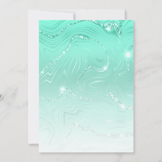 Blauwgroen Glitter Marmer & Gouden Ballonnen 30e V Kaart (Achterkant)