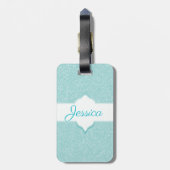 Blauwgroen Glitter Monogram Bagagelabel (Achterkant verticaal)