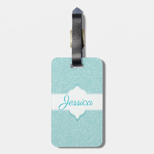 Blauwgroen Glitter Monogram Bagagelabel (Achterkant verticaal)