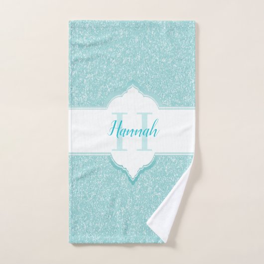 Blauwgroen Glitter Monogram Bath Towels Bad Handdoek (Handdoek)