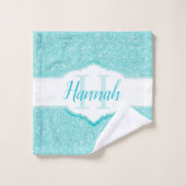 Blauwgroen Glitter Monogram Bath Towels Bad Handdoek (Wasdoekje)