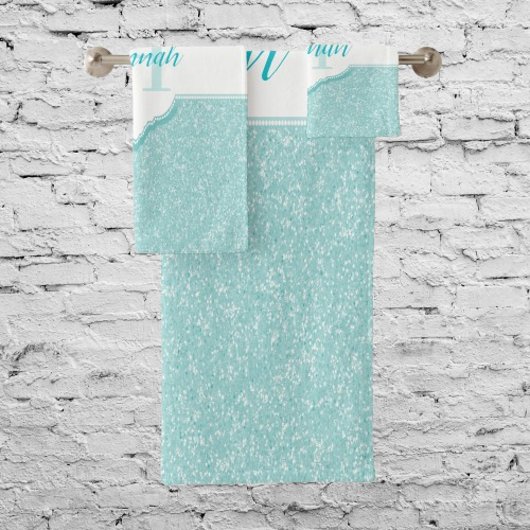 Blauwgroen Glitter Monogram Bath Towels Bad Handdoek