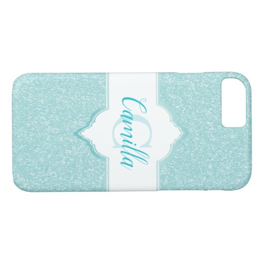 Blauwgroen Glitter Monogram Case-Mate iPhone Case (Achterkant (Horizontaal))