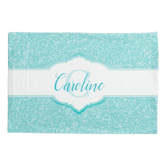 Blauwgroen Glitter Monogram Kussensloop (Achterkant)