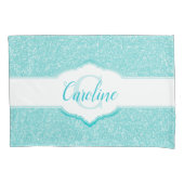 Blauwgroen Glitter Monogram Kussensloop (Voorkant)