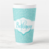 Blauwgroen Glitter Monogram Latte Mok (Voorkant)