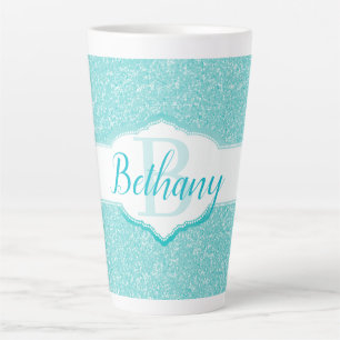 Blauwgroen Glitter Monogram Latte Mok