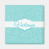 Blauwgroen Glitter Monogram Magnet (Voorkant)