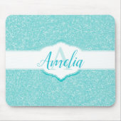 Blauwgroen Glitter Monogram Muismat (Voorkant)