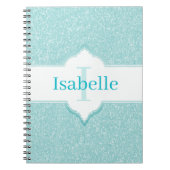 Blauwgroen Glitter Monogram Notitieboek (Voorkant)