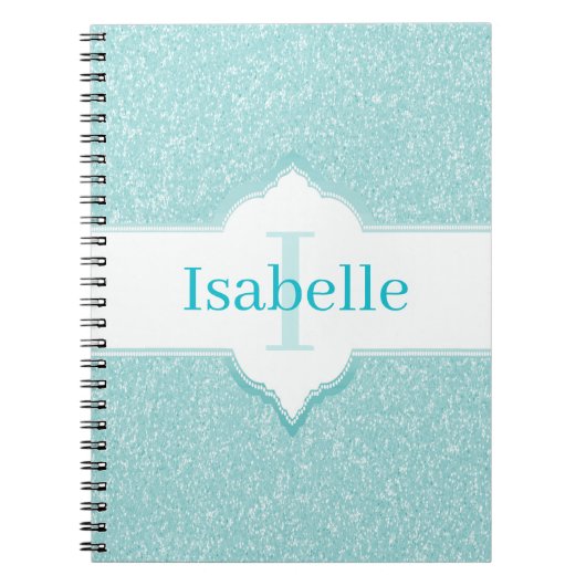 Blauwgroen Glitter Monogram Notitieboek (Voorkant)